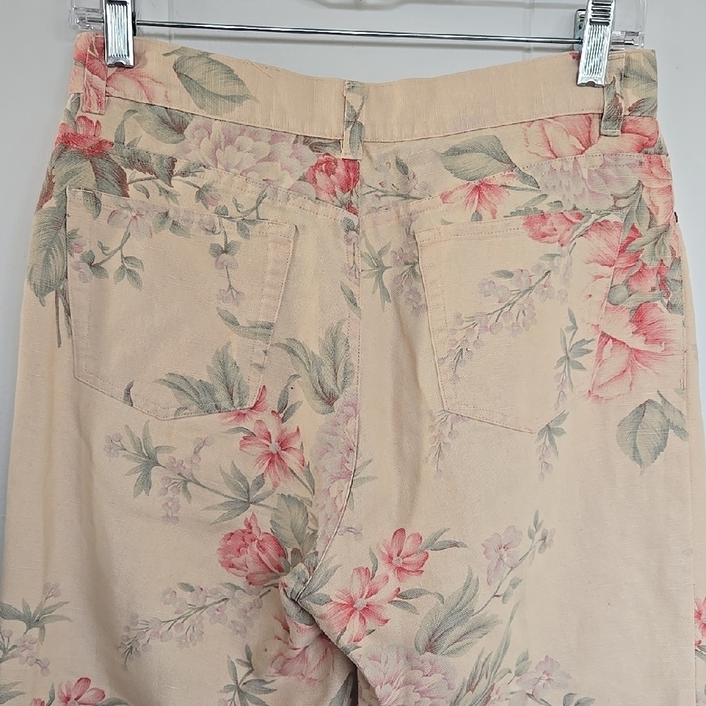 Lauren Ralph Lauren Women's Floral Linen Blend Pants, Size 4, Beige Rose Print - Picture 10 of 15
